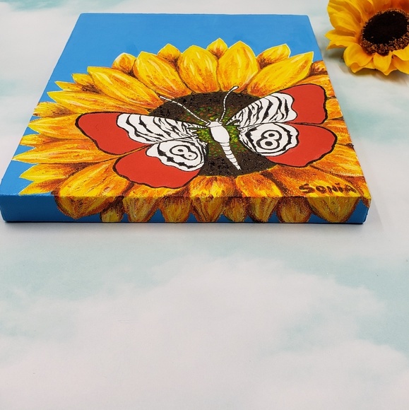 Canvas Painting ... Zebra Butterfly On Sunflower - Picture 3 of 8